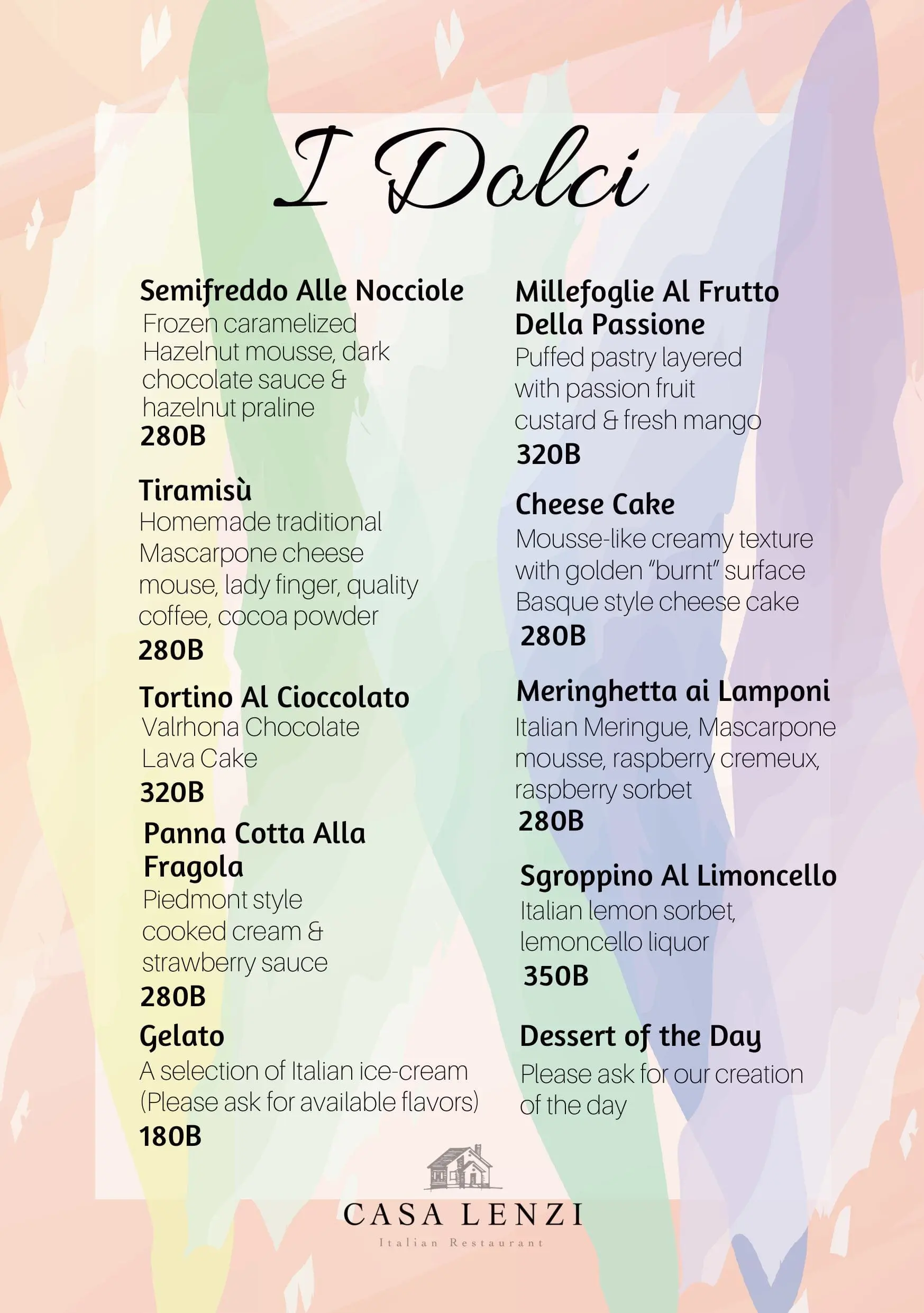 Traditional Italian dessert served at Casa Lenzi Italian restaurant in Thonglor Sukhumvit 49 Bangkok